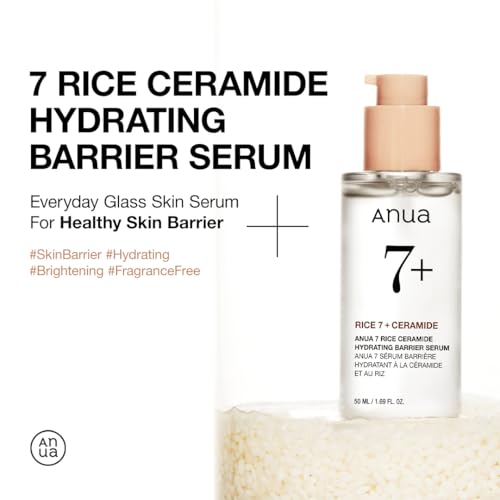 ANUA Rice Ceramide 7 Hydrating Barrier Serum - Brightening and Moisturizing Face Serum with Rice, Hyaluronic Acid, and Niacinamide, Perfume-Free, Non-Comedogenic for Glass...