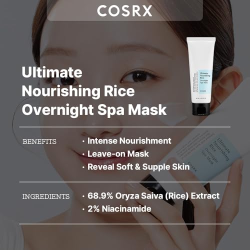 COSRX Final Nourishing Rice In a single day Spa Masks - 60ml / 2.02 fl. oz | Incorporates 68% Rice Extract and a pair of% Niacinamide | Korean Skincare, Cruelty-Free, Paraben-Free