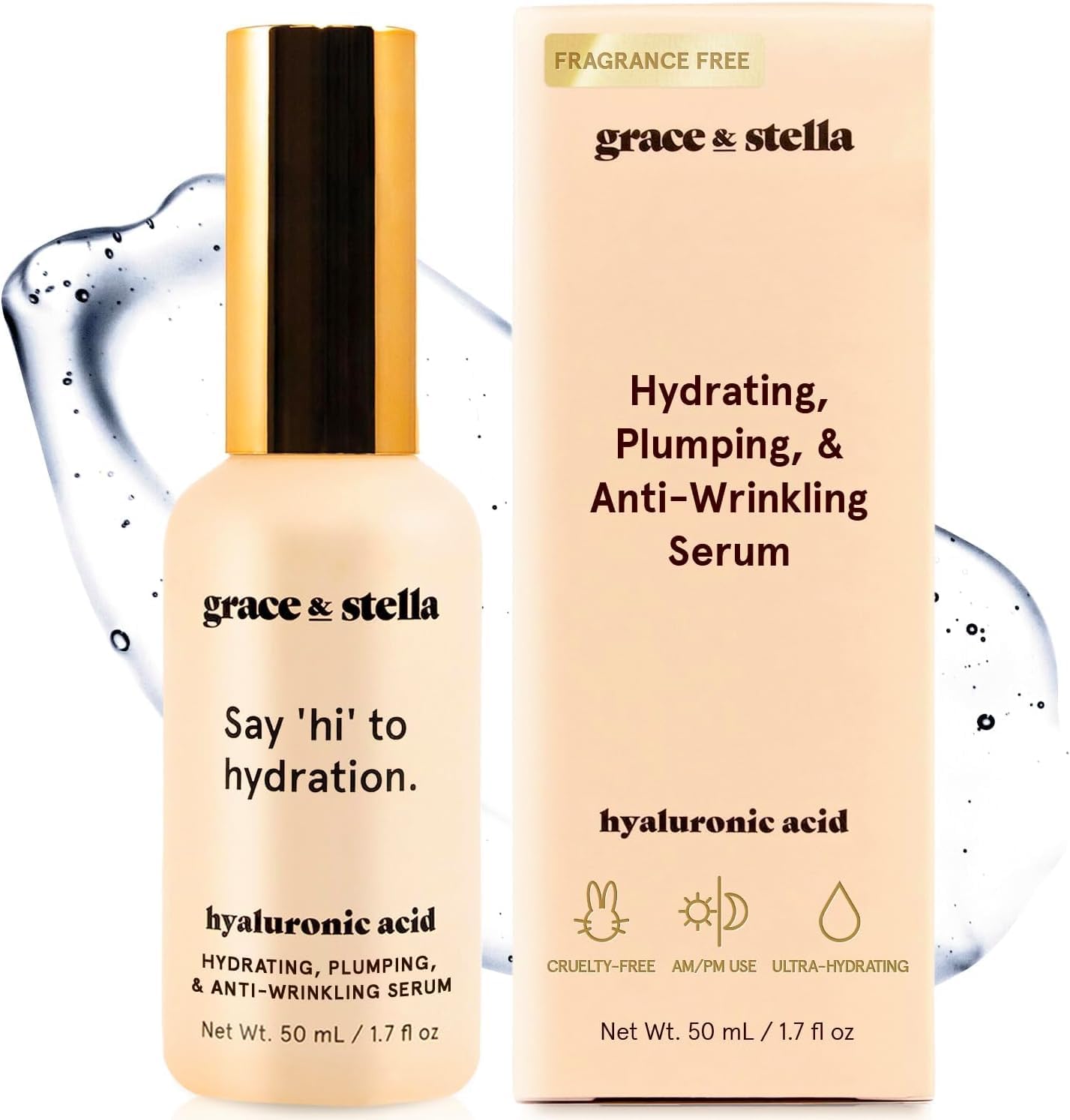 grace & stella Hyaluronic Acid Serum – Award-Successful Hydrating Face Serum (50ml/1.7 fl oz) for Girls – Reduces Advantageous Traces and Boosts Moisture