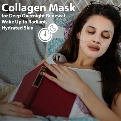 In a single day Deep Collagen Sheet Masks - 5 Pack, That includes Low Molecular Weight Collagen for Lifting, Firming, Stretching, and Hydration (34g every)