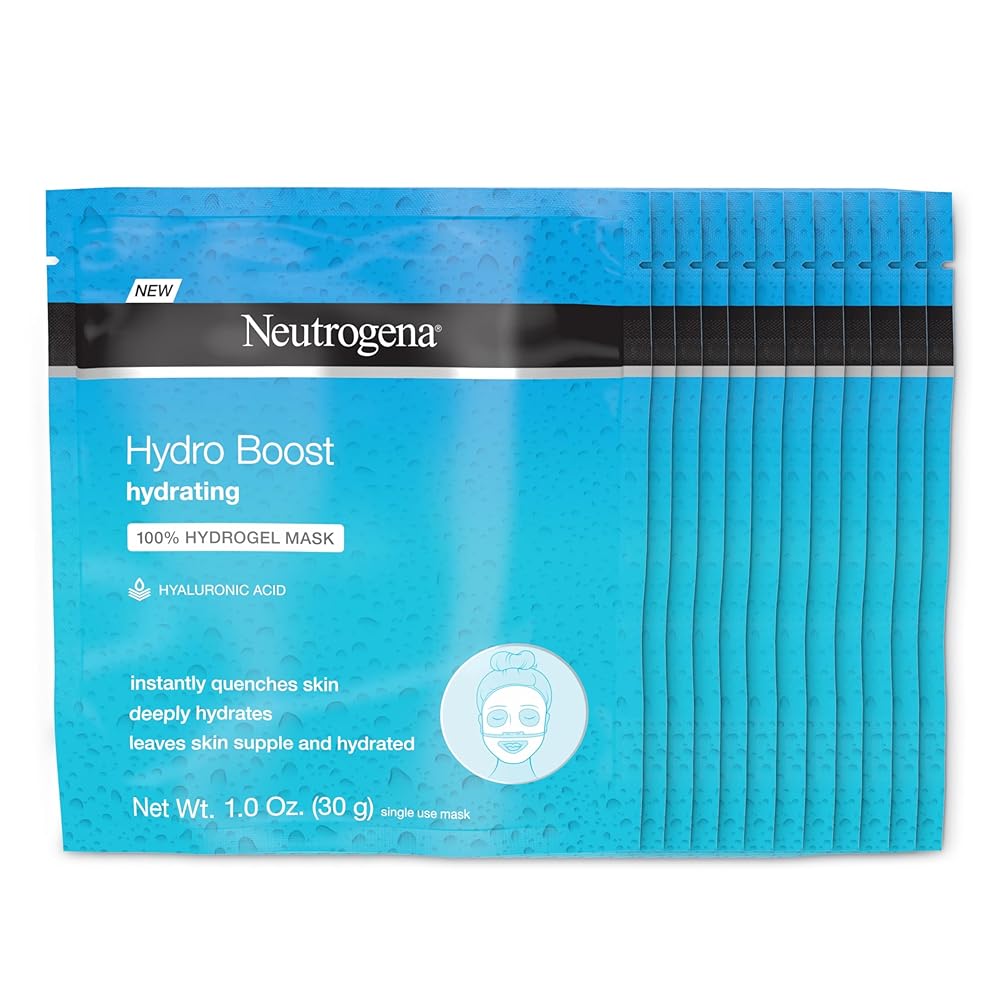 Neutrogena Hydro Enhance Hydrating Hydrogel Sheet Masks for Dry Pores and skin with Hyaluronic Acid, Mild and Non-Comedogenic, 1 oz Every, 12 Pack