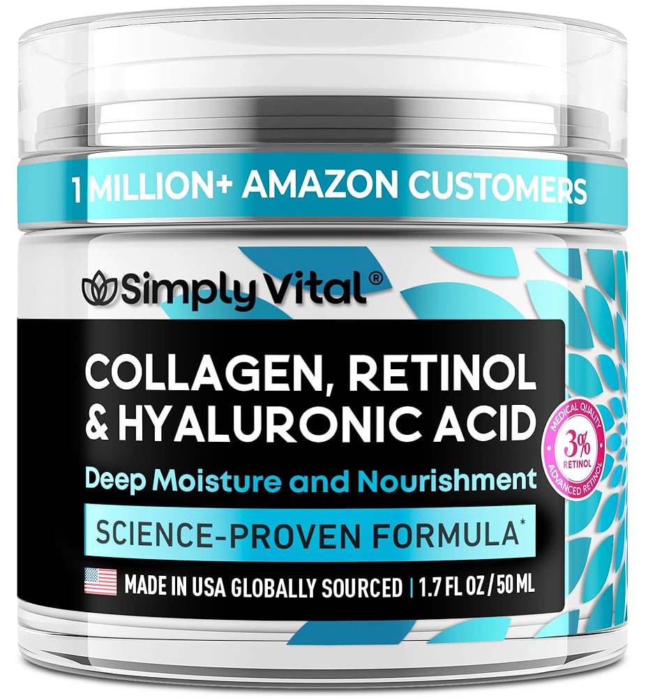 SimplyVital Anti-Getting older Cream with Collagen, Retinol & Hyaluronic Acid – Moisturizer for Face, Neck & Décolleté – Made within the USA, Day by day Use – 1.7 fl. oz