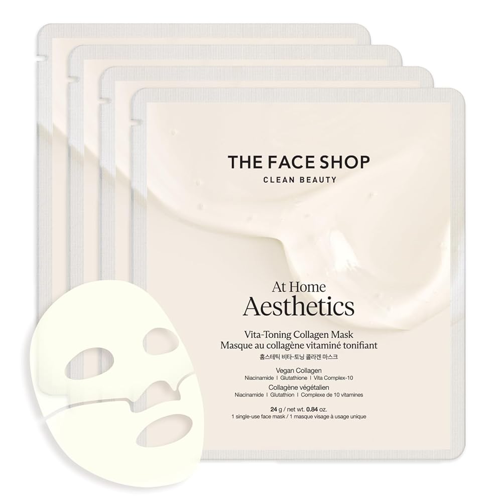 The Face Store At-Residence Aesthetics Vegan Collagen Sheet Masks for Korean Glass Pores and skin, Unique & Vita-Firming Hydrogel Masks, Anti-Ageing Vitamin Infused Face Masks for Firmness